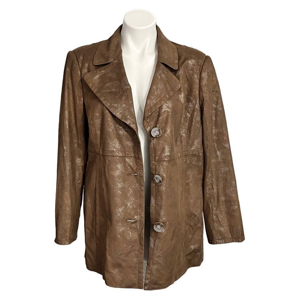 Vintage A La Carte Faux Suede & Metallic Jacket Size Large Brown/Pewter - Picture 2 of 5